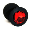 Черная силиконовая анальная пробка с красным кристаллом - 8,3 см. купить в секс шопе