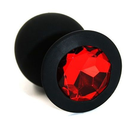 Черная силиконовая анальная пробка с красным кристаллом - 8,3 см. купить в секс шопе