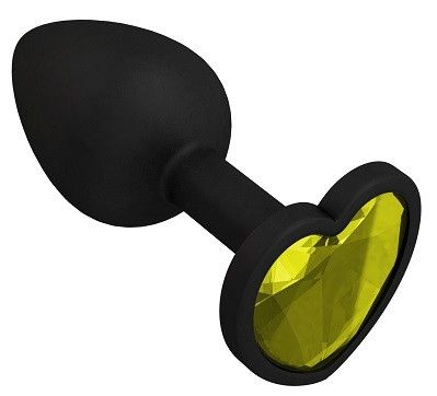 Черная силиконовая пробка с желтым кристаллом-сердцем - 8,5 см. купить в секс шопе