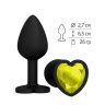 Черная силиконовая пробка с желтым кристаллом-сердцем - 8,5 см. купить в секс шопе