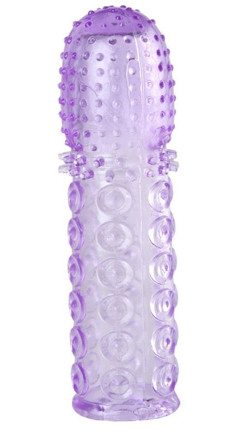 Насадка гелевая фиолетовая с точками, шипами и наплывами - 13,5 см. купить в секс шопе