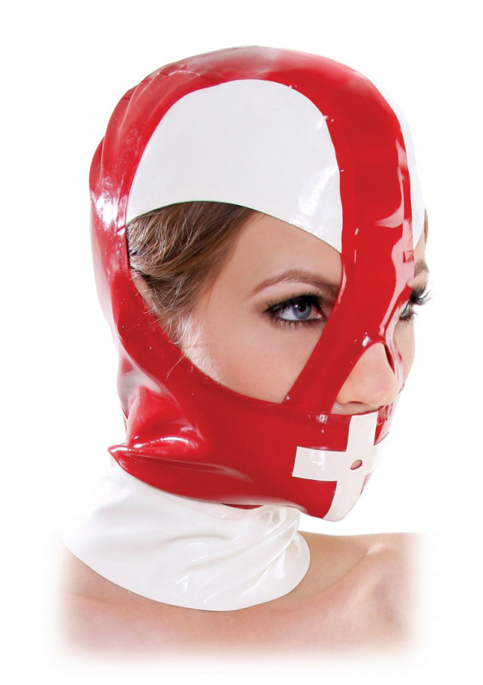 Красно-белый шлем на молнии купить в секс шопе