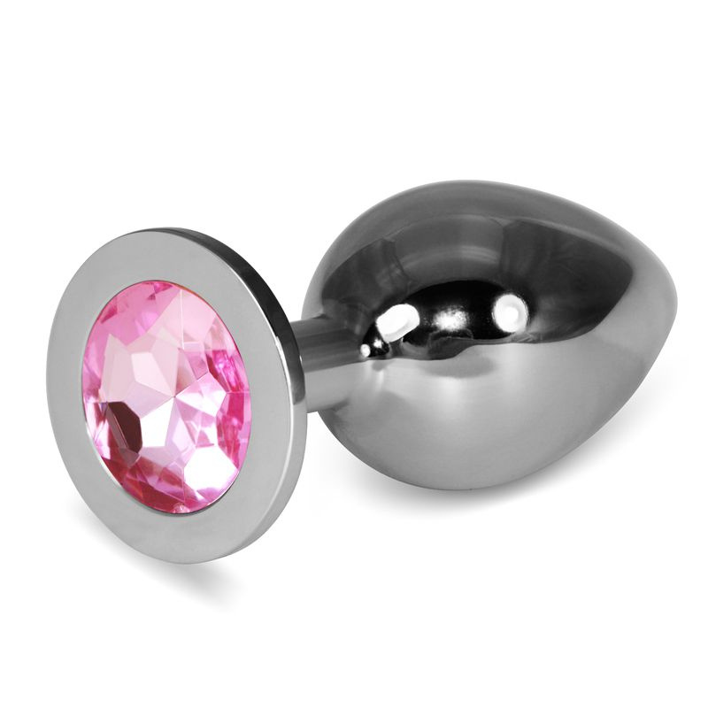 Большая серебристая втулка с розовым кристаллом - 10,1 см. купить в секс шопе