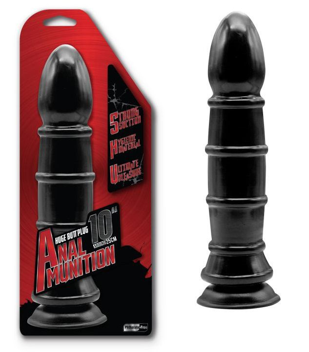 Чёрный анальный фаллоимитатор с рёбрышками - 25,4 см. купить в секс шопе