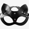 Черная кожаная маска  Кошка  с ушками купить в секс шопе