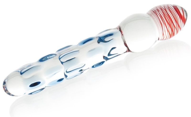 Стеклянный двусторонний фаллоимитатор с шишечками - 19 см. купить в секс шопе