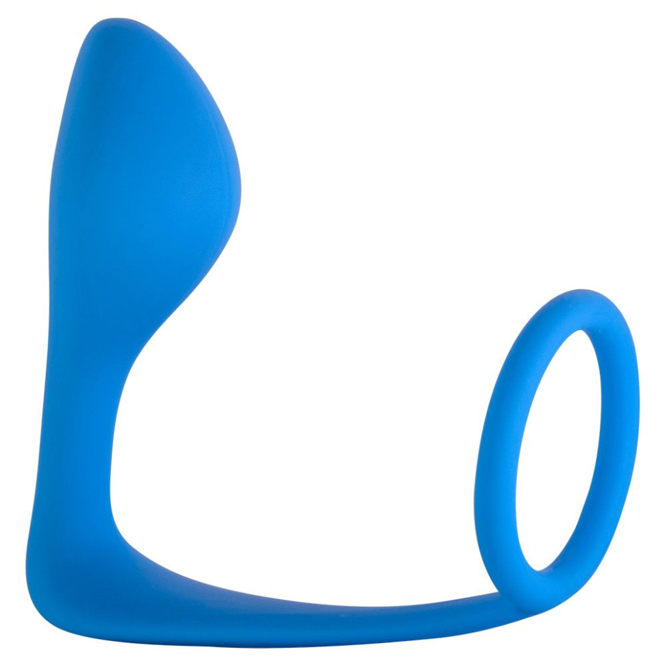 Синее эрекционное кольцо с анальной пробкой Button Anal Plug купить в секс шопе