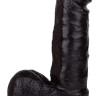 Чёрный виброфаллос с пышной мошонкой - 16 см. купить в секс шопе