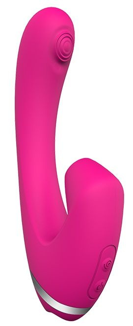 Розовый вибромассажер SUGAR PUFF с вакуумной стимуляцией - 16 см. купить в секс шопе