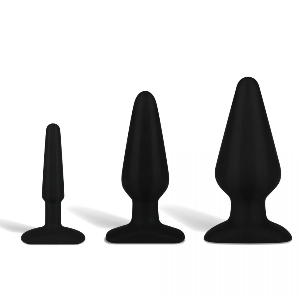 Набор из 3 черных анальных плагов из силикона купить в секс шопе