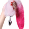 Серебристая анальная втулка с бело-розовым хвостом - размер S купить в секс шопе