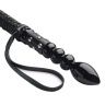 Чёрный кожаный флоггер с лакированной ручкой - 61 см. купить в секс шопе