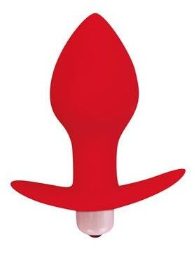 Красная коническая анальная вибровтулка с ограничителем - 8 см. купить в секс шопе