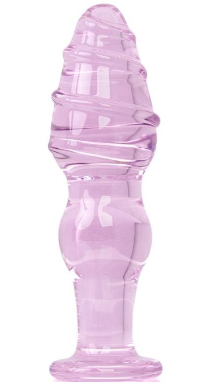 Розовая анальная втулка из стекла со спиралью на поверхности - 12,5 см. купить в секс шопе