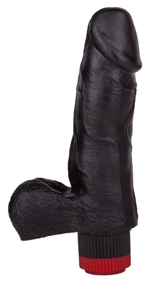 Чёрный виброфаллос с мошонкой - 15,5 см. купить в секс шопе