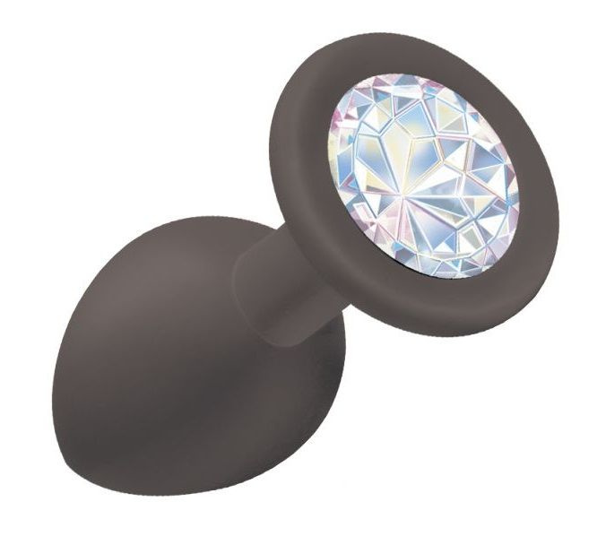 Чёрная анальная пробка Emotions Cutie Small с прозрачным кристаллом - 7,5 см. купить в секс шопе