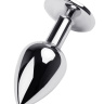 Маленькая коническая серебристая анальная пробка с черным кристаллом - 7 см.  купить в секс шопе
