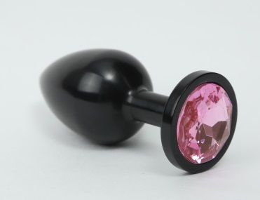 Чёрная анальная пробка с розовым стразом - 7,6 см. купить в секс шопе