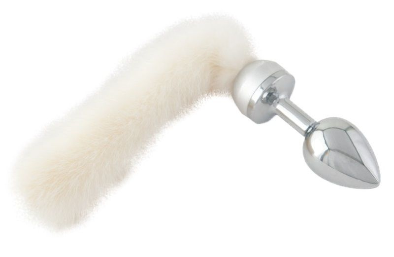 Малая анальная втулка с белым хвостом - 8,5 см. купить в секс шопе