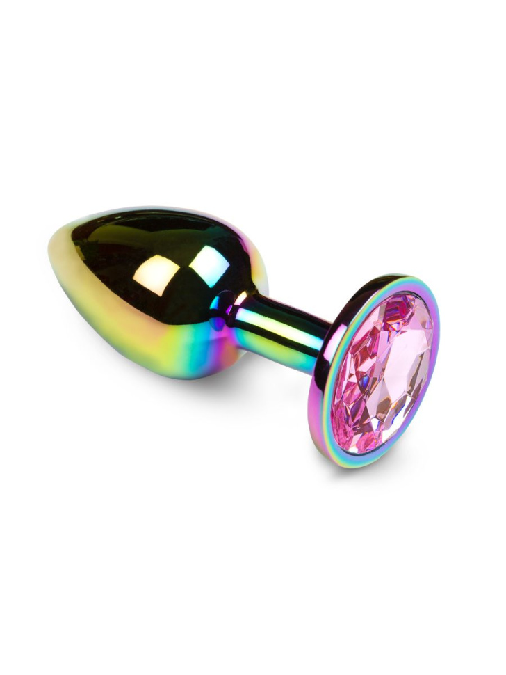 Маленькая радужная анальная пробка с розовым кристаллом - 6 см. купить в секс шопе