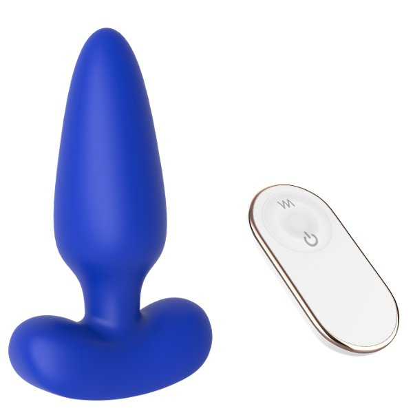 Синяя анальная пробка с пультом ДУ Remote Anal Plug - 12 см. купить в секс шопе