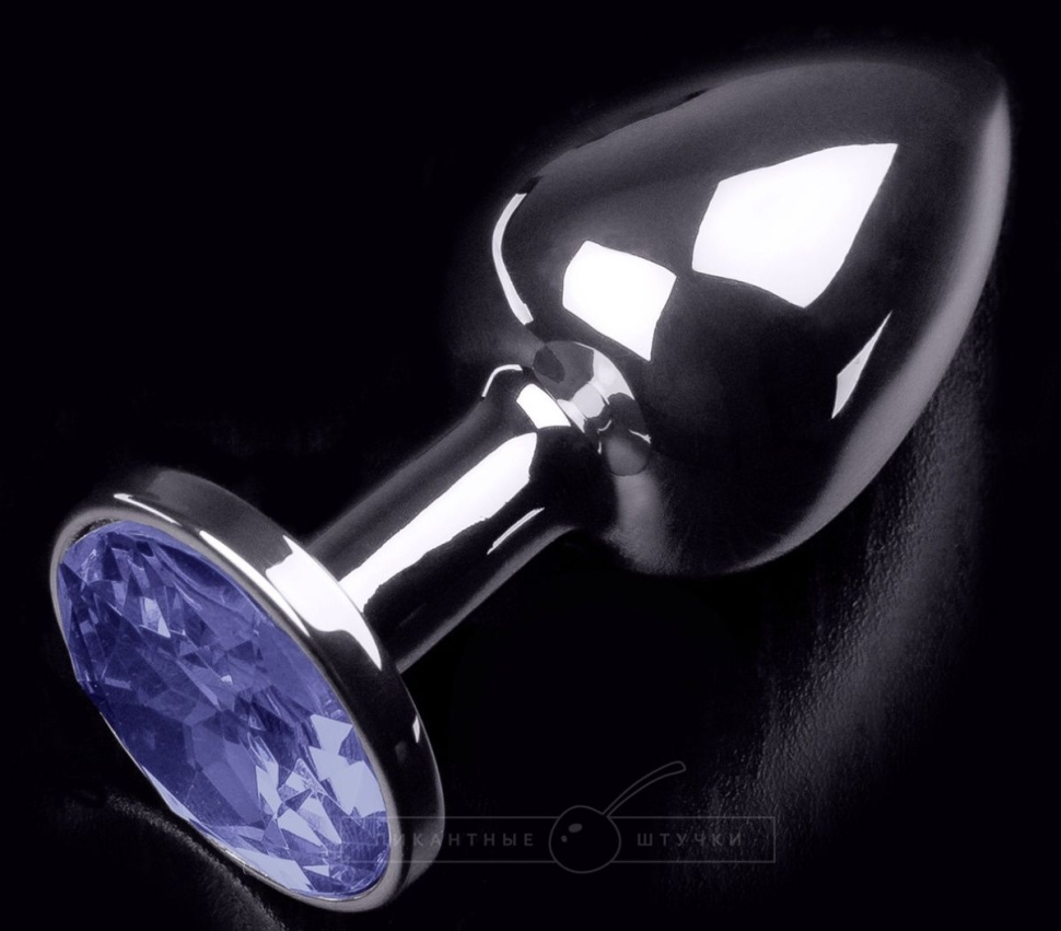 Серая анальная пробка с синим кристаллом - 7,5 см. купить в секс шопе