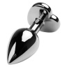Серебристая коническая анальная пробка с черным кристаллом-сердечком - 7 см.  купить в секс шопе