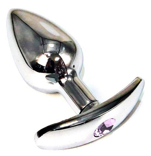 Серебристая анальная пробка Vander с сиреневым кристаллом - 6 см. купить в секс шопе