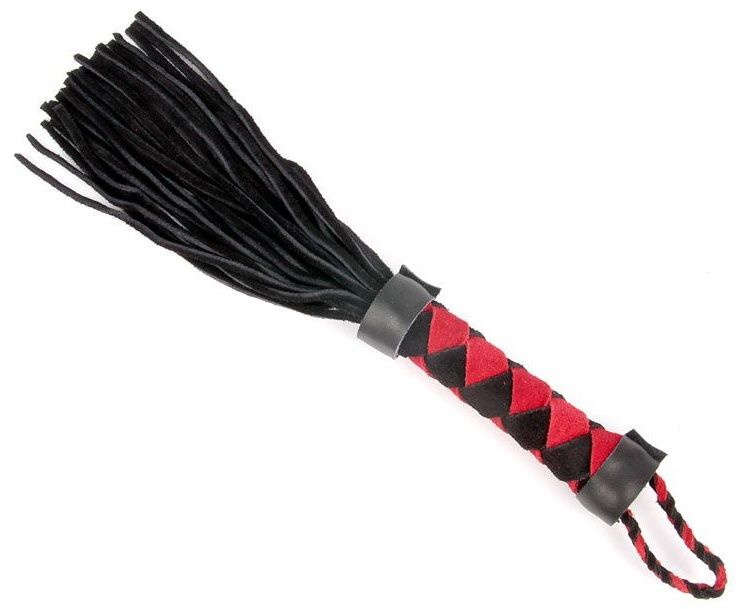 Черная плеть с красно-черным рисунком на рукояти - 26 см. купить в секс шопе