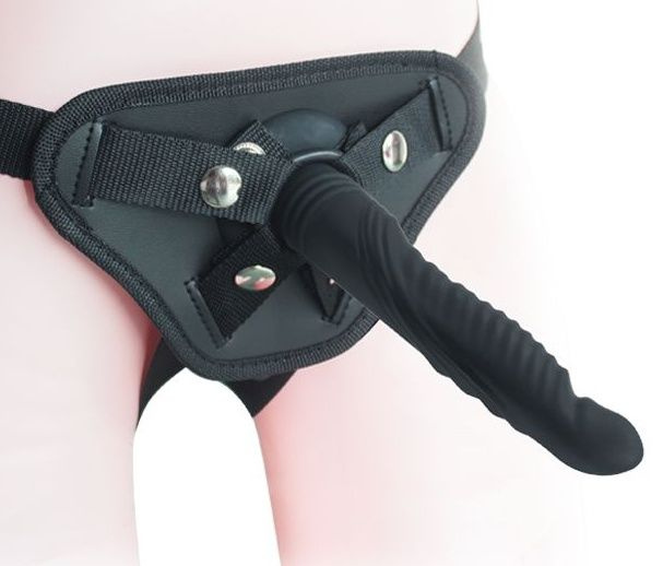 Черный вибрострапон 6.7 inch Strap-on Ripple Dildo Vibe - 21 см. купить в секс шопе
