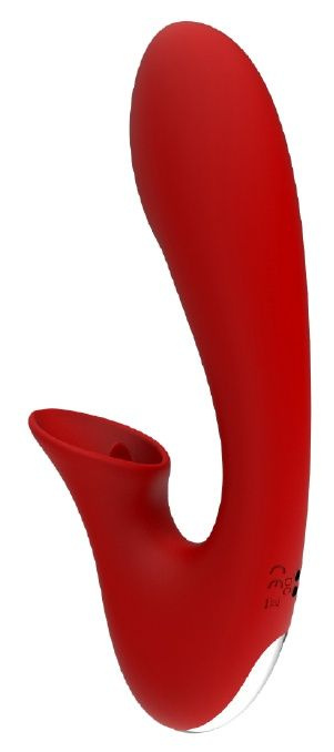 Красный вибромассажер с клиторальной стимуляцией IRIS - 20 см. купить в секс шопе