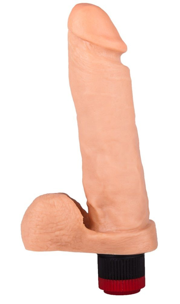 Гелевый виброфаллос с мошонкой - 19 см. купить в секс шопе