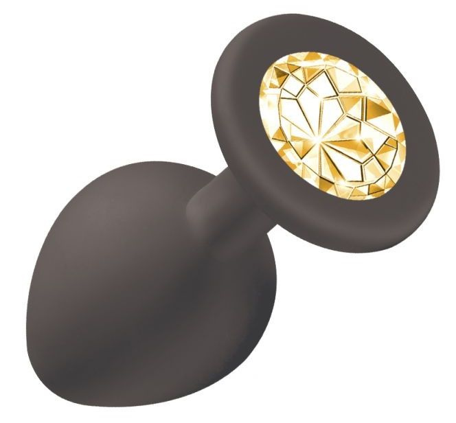 Чёрная анальная пробка Emotions Cutie Medium с желтым кристаллом - 8,5 см. купить в секс шопе