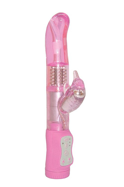Розовый вибромассажер с клиторальным стимулятором  - 25 см. купить в секс шопе
