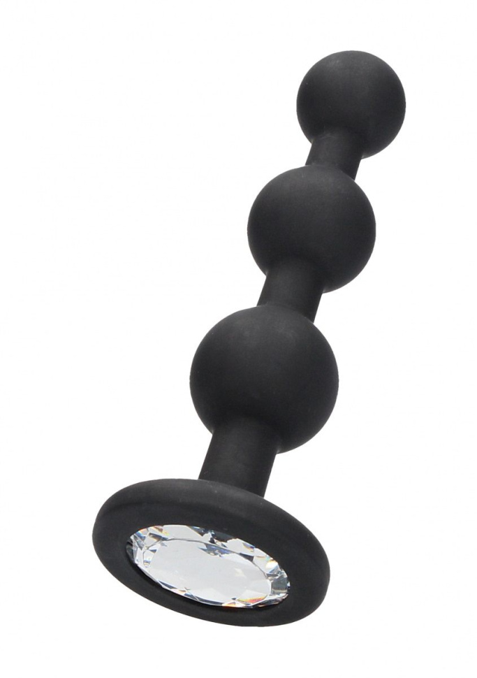 Черная анальная елочка с прозрачным стразом Beaded Diamond Butt Plug - 11,4 см. купить в секс шопе