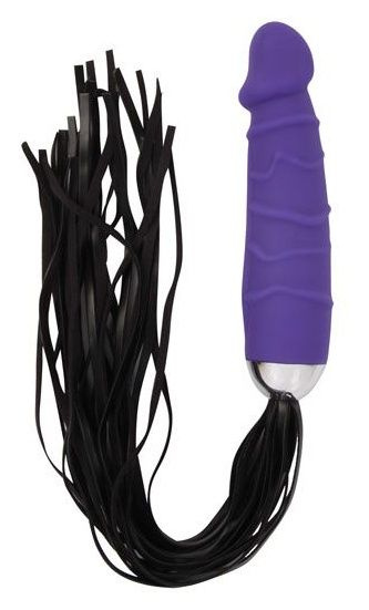 Черная плеть с фиолетовой рукоятью-фаллоимитатором купить в секс шопе