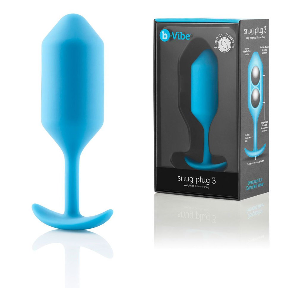 Голубая пробка для ношения B-vibe Snug Plug 3 - 12,7 см. купить в секс шопе
