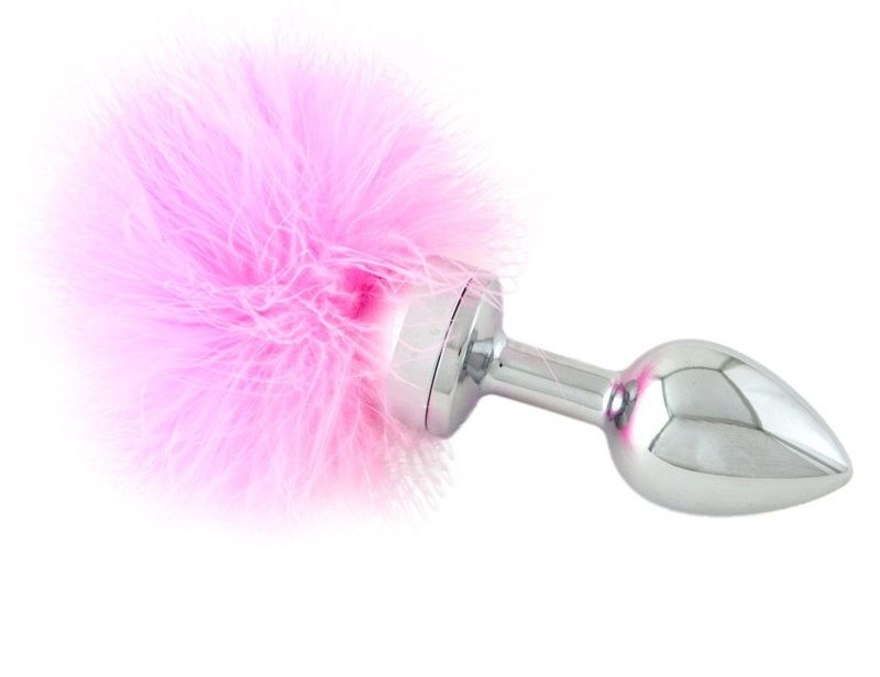 Малая анальная втулка с розовой опушкой - 8,5 см. купить в секс шопе