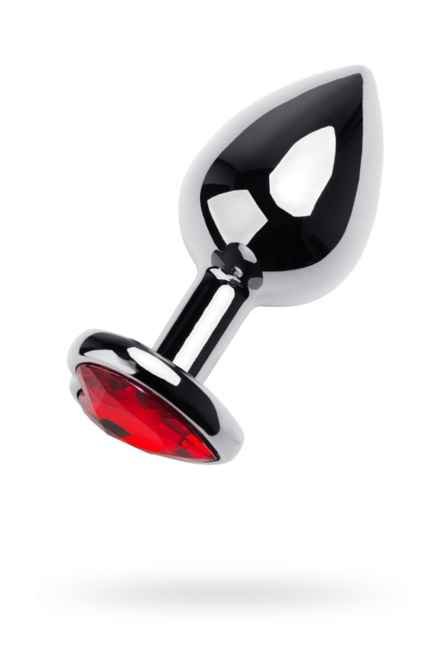 Серебристый анальный плаг с красным кристаллом-сердцем - 8 см. купить в секс шопе