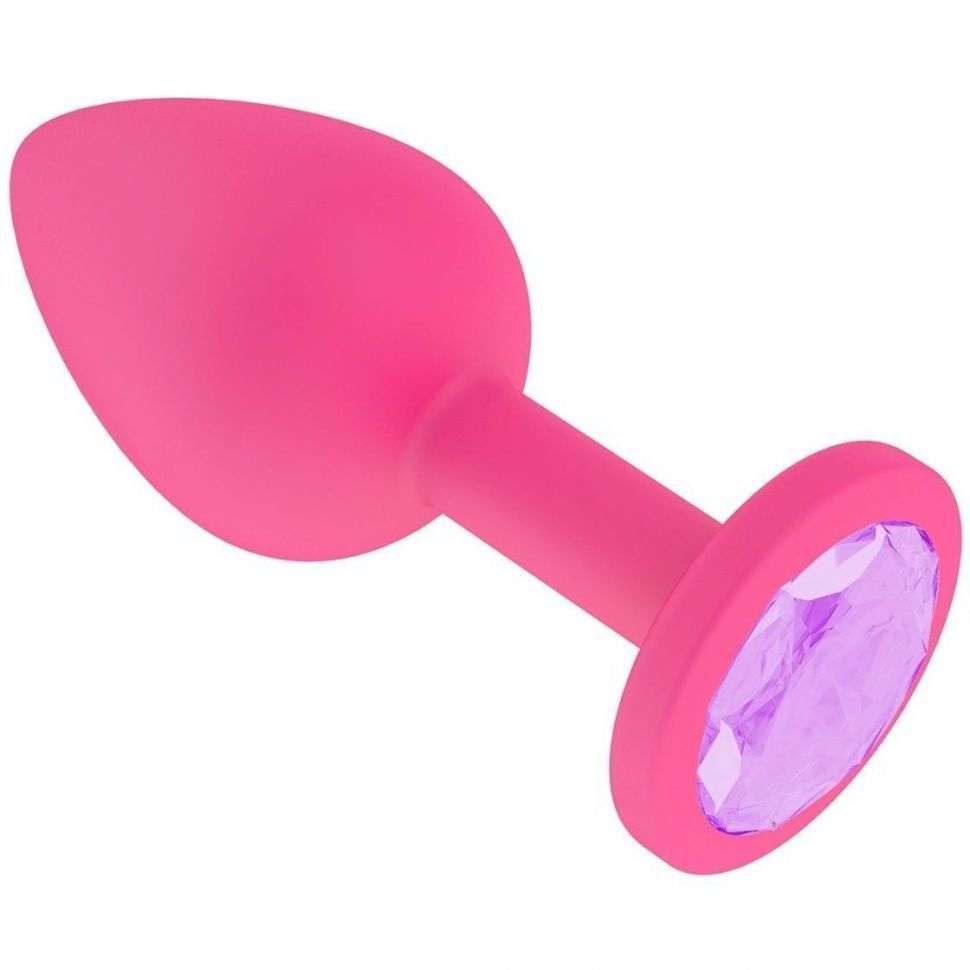 Розовая силиконовая втулка с сиреневым стразом - 7 см. купить в секс шопе
