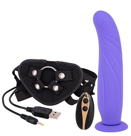 Фиолетовый вибрострапон 9INCH VIBRATION DILDO STRAP-ON - 24 см. купить в секс шопе