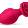 Малиновая анальная пробка с основанием-розой - 8,3 см. купить в секс шопе