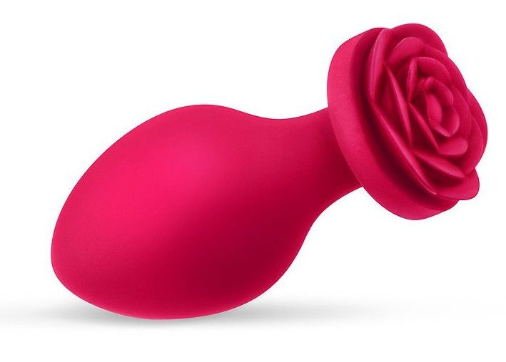 Малиновая анальная пробка с основанием-розой - 8,3 см. купить в секс шопе