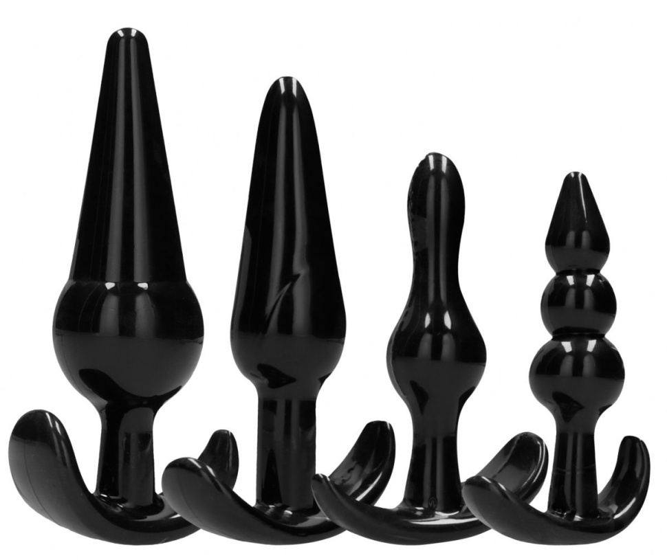 Набор из 4 черных анальных пробок N80 4-Piece Butt Plug Set купить в секс шопе