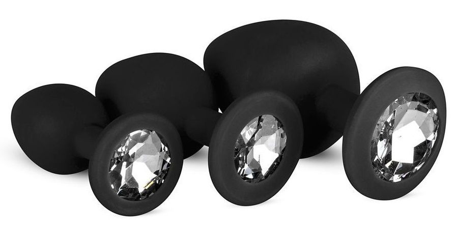 Набор из 3 черных анальных пробок со стразами Diamond Plug Set купить в секс шопе
