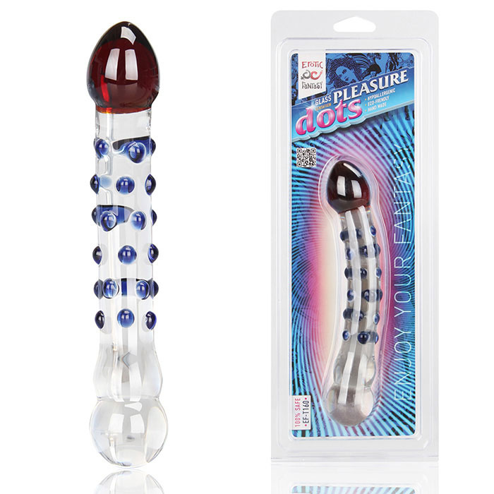 Двусторонний фаллос из стекла Pleasure Dots - 20 см. купить в секс шопе