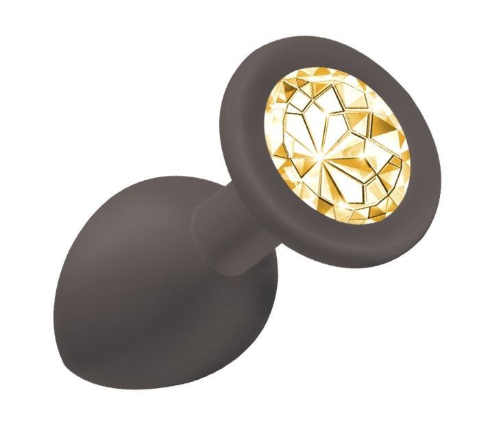 Чёрная анальная пробка Emotions Cutie Small с жёлтым кристаллом - 7,5 см. купить в секс шопе