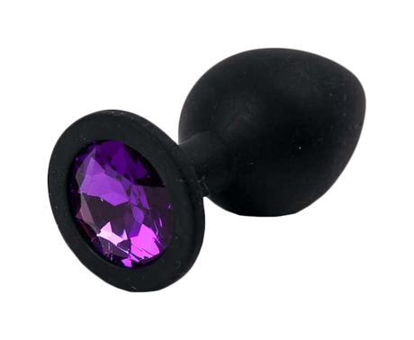 Черная силиконовая пробка с фиолетовым стразом - 7 см. купить в секс шопе