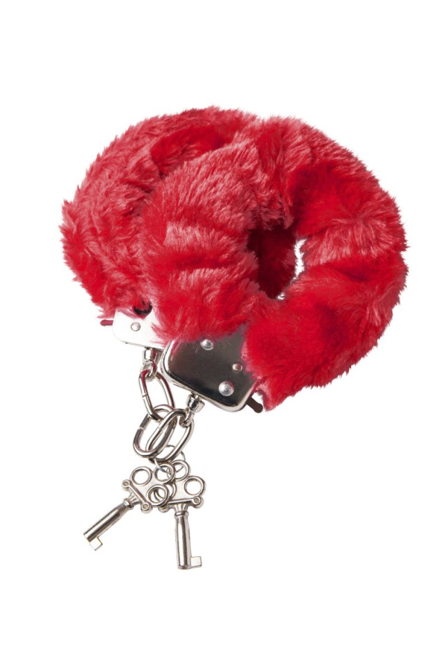 Красные меховые наручники с металлическим крепежом купить в секс шопе