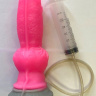 Розовый фаллоимитатор собаки  Акита  с эякуляцией - 25 см. купить в секс шопе